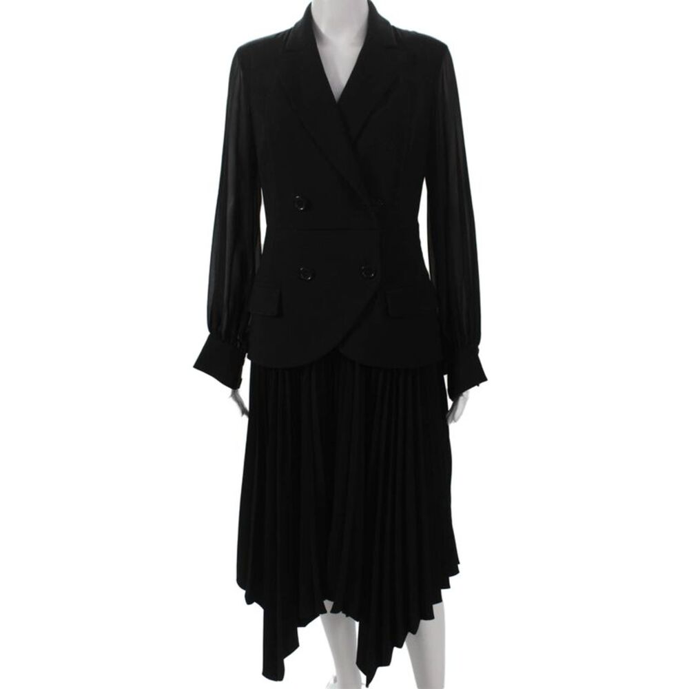 Theo Womens Jacket Dress Black Collared Long Sleeve Mid Calf Button Size M